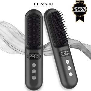 Luxyn® - Draadloze Stijlborstel - LED - 2025 model - Valentijnsdag - Zwart - Stijlkam - Stijlborstels - Warmte borstel - Straight Brush - Elektrische haarborstel - Stijltang - Fohnborstel - Draadloze fohn - Draadloze stijltang - Oplaadbaar