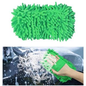 Microfiber Was Glove voor Auto en Huis, Zacht en Krassenbestendig, Dubbelzijdige Chenille Reinigingshandschoenen (Groen, XL)