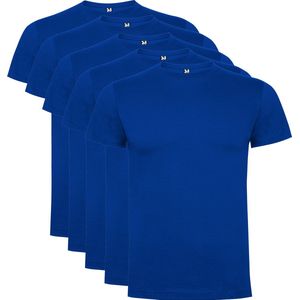 5 Pack Roly Dogo Premium Heren T-Shirt 100% katoen Ronde hals Konings Blauw, Maat S