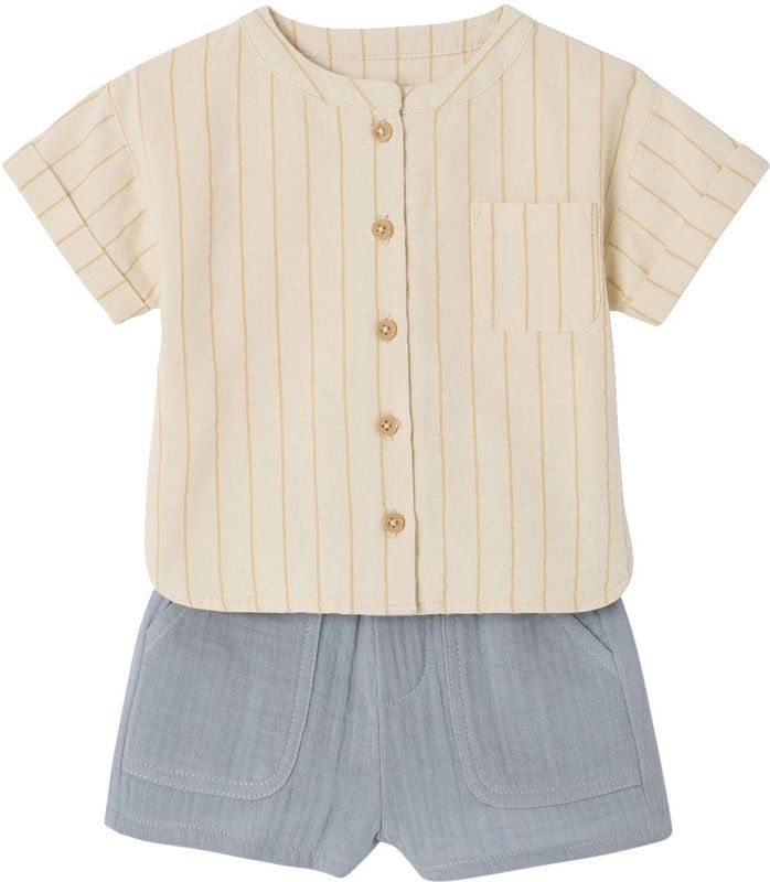 Vertbaudet Babyset met gestreept linnen overhemd + korte sweater van hydrofielkatoen