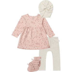 Noppies - Kledingset - Meisjes - 4 delig - Jurk Nisib Rose Smoke - Legging Angie Oatmeal - Mutsje Niwot Oatmeal - Slofjes Nelson Rose Smoke - Maat 56