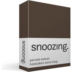 Snoozing - Hoeslaken - Extra hoog - Lits-jumeaux - 200x220 cm - Percale katoen - Bruin