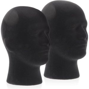 Zeynomax - 2 Stuks Foam Hoofd Display Stand voor Pruiken - Haaraccessoires Organisator met Plastic Hoofd - Mannequin Accessoires - Hoofdsteun voor Mannequin Hoofden - Cosmetica Opslag - Flocking Materiaal - Handig voor Caps en Make-up.