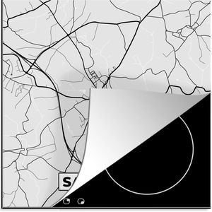 KitchenYeah® Inductie beschermer 78x78 cm - Kaart – Plattegrond – Stadskaart – Sankt Vith – België – Zwart Wit - Kookplaataccessoires - Afdekplaat voor kookplaat - Inductiebeschermer - Inductiemat - Inductieplaat mat