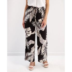 Dames Lange Culotte | Wijde Zomer Broeken | Wide-leg Trousers | Palmblad | Zwart sneeuw Wit | Maat 38