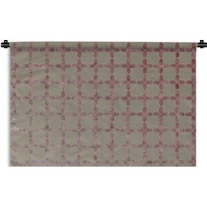 Wandkleed Luxe patroon - Luxe patroon van glimmende en paarse lijnen met vierkanten tegen een grijze achtergrond Wandkleed katoen 150x100 cm - Wandtapijt met foto