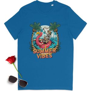 Grappig zomer t shirt - Summer Vibes - Leuk zomer tshirt vrouwen en mannen - Zomer t-shirt heren dames - Unisex maten: S M L XL XXL XXXL - t-Shirt kleuren: wit, zwart, oranje en blauw.