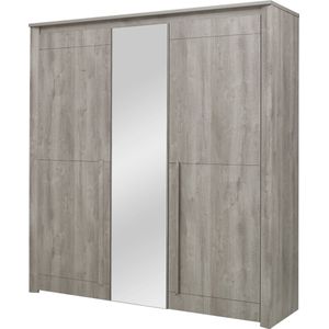 Kledingkast Hayden 205 cm 3 deuren & spiegel - lichtgrijze eik