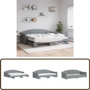 vidaXL Slaapbank met onderschuifbed - Lichtgrijs - 90x200 cm Slaapbank - Sofa Bed - Tweepersoons Bed - Boxspring - Meubels