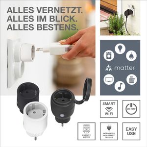 LEDVANCE SMART+ Indoor Plug, smart socket met Matter over WiFi, voor het integreren van conventionele apparaten in het smart home, compatibel met Alexa, Google en Apple, meet en bespaart stroomverbruik, wit