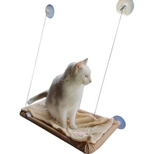 Tigerfield kattenmand voor aan het raam (platte vorm) - Kattenhangmat - Kattenhangmand - Beige - Max. 20 kg - Incl. wasbaar kleedje
