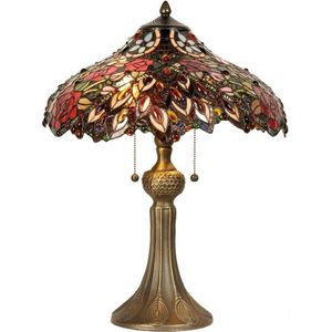 Tiffany Tafellamp Ø 43x58 cm Rood Groen Glas Roos Tiffany Bureaulamp Tiffany Lampen