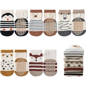 5-pack antislipsokken voor baby's en kinderen, pantoffels voor jongens en meisjes, schattige dieren van puur katoen, herfst-, lente- en wintersokken voor pasgeborenen, cadeau, geschikt voor kinderen van 1-3 jaar - F-stijl