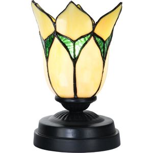 Art Deco Trade - Tiffany lage tafellamp zwart met Lovely Flower Yellow