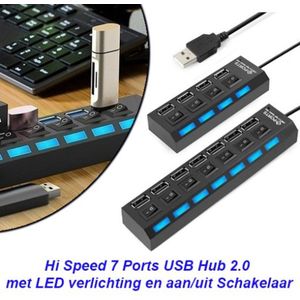 2-Stuks Hi Speed 7 Ports USB Hub met LED Verlichting en aan/uit Schakelaar