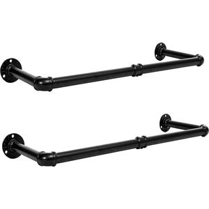 Kledingstang - Kledingrek - Set van 2 - Garderobeset - Ophangrek - Industrieel - belastbaar tot 40 Kg - ‎80 x 25 x 7 cm
