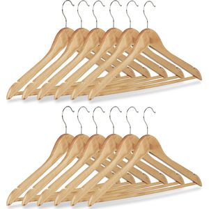 relaxdays kledinghangers - kledinghangerset - hout - 12 stuks