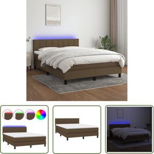 vidaXL Boxspring - 140x190 cm - LED - Donkerbruin Boxspring - Slaapcomfort - Led Lampen - Adjustable Headboard - Pocketveer Matras