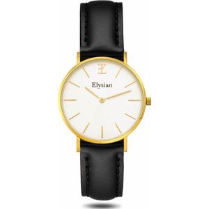 Elysian - Horloge Dames - Goud - Zwart Leer - 36mm - Waterdicht - Cadeau Voor Vrouw