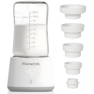 Maness Draagbare Flessenwarmer - Oplaadbaar - Flessenwarmer Onderweg - Intelligente verwarming van vloeistoffen - 5 Adapters en 4 Standen - USB-C - Wit - Geschikt voor nagenoeg alle merken babyflessen