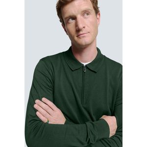 No Excess Mannen Polo Pullover Met Halve Rits Donkergroen