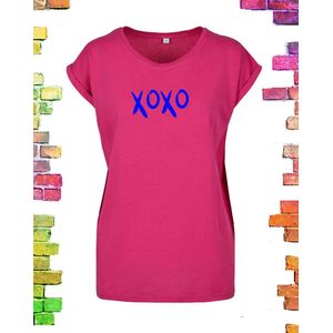 fuchsia roze shirt met print XOXO | fuchsia roze / L (40)