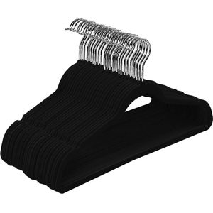 30Club Fluwelen Hangers - Antislip Pakhangers - Fluwelen Hangers 360° Zilver Rotatie (Pack van 30 - Kleerhangers Zwart