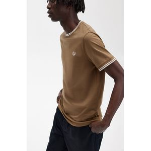 SINGLES DAY! Fred Perry - T-shirt M1588 Bruin - Heren - Maat XL - Modern-fit