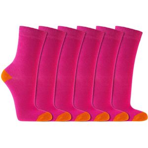Kindersokken | Contrasterende hiel en teen | Kleur: Roze | Maat: Diverse maten | 6 paar