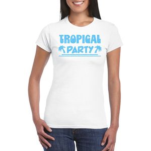Toppers - Bellatio Decorations Tropical party T-shirt dames - met glitters - wit/blauw - carnaval/themafeest XXL