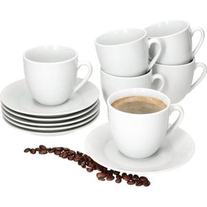 MamboCat Set van 6 TOMMY koffiekopjes schotel wit porselein