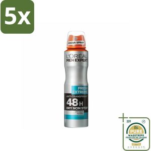 5 x L'Oréal Men Expert Deodorant Spray Fresh Extreme 150 ml - Grootverpakking - Anti-transpirant - Deodorant Spray - 48 Uur Bescherming - Frisse Geur - Ice Effect