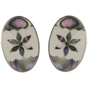 Behave Oorclips - clip oorbellen - abalone schelp - bloemen - wit - zilver kleur - 3 cm