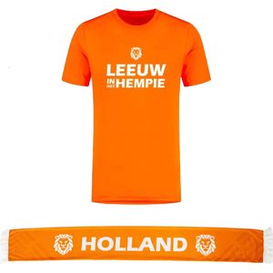 Nederlands Elftal Teamplayer voetbalshirt met sjaal - EK 2024 - Oranje shirt - Oranje sjaal - Voetbalshirts volwassenen - Sportshirt - Maat S