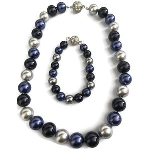 Petra's Sieradenwereld - Parelset blauw, zwart wit (armband en ketting) met magneetsluiting (14)