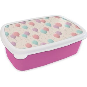 Broodtrommel Roze - Lunchbox - Brooddoos - Patronen - Verjaardag - Ballonnen - 18x12x6 cm - Kinderen - Meisje