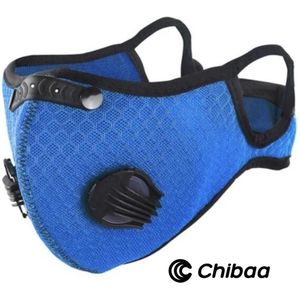 Chibaa BLAUW Sportmasker |Mondmasker voor sport | Wasbaar | Mondkapje | Herbruikbaar |Duurzaam| Milieuvriendelijk |Met filter | Gezichtsmasker |Ventiel |Wasbaar |Klittenband | 2 extra filters |1 set extra ventiel