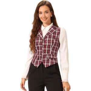 Damesvest met geruit patroon, reverskraag en vintage uitstraling - Zwart/Wit - Maat M.