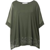MIAMODA - Dames - Mesh blouse glittersteentjes jersey top - Kaki - Maat 42+