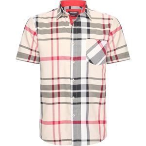 Heren overhemd met borstzak - Korte mouwen - Comfort Fit - Longsleeve Shirt - Maat S - Beige geruit