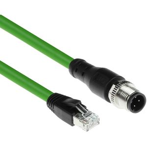 ACT Industrial 1,50 meter Sensor kabel M12D 4-polig male right angled naar RJ45 male, Superflex Xtreme TPE kabel, afgeschermd