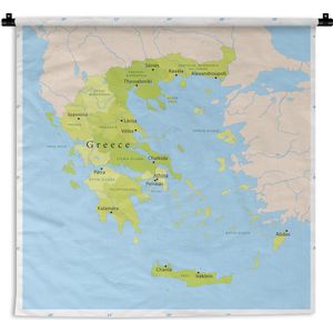 Wandkleed Kaart Griekenland - Groene kaart van Griekenland Wandkleed katoen 150x150 cm - Wandtapijt met foto