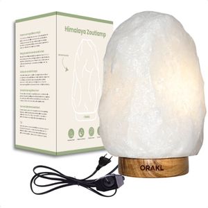 Orakl® - Dimbare Himalaya Zoutlamp Bliss – 8-10 KG – Met Dimmer - 100% Himalayazout - Zoutlamp Wit - Zoutlamp Himalayazout – Zoutlamp Nachtlampje – Zoutlampen - Zoutsteen – Incl. Houten Standaard