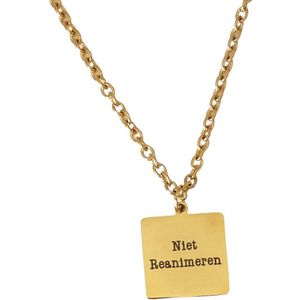 Niet Reanimeren - Ketting - Vierkante penning - Volledig RVS/Stainless steel - 80 cm + 5 cm verlening - GELV - Goudkleurig