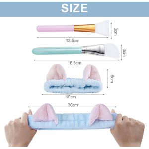 TRANKIELO® - Charmante Spa Hoofdbanden voor Vrouwen - 3-Pack Zacht Flanel Haarbanden met Dierenprints – Inclusief 4 Siliconen Gezichtsmaskerborstels – Ideaal voor Make-up, Douche, Sport & Wellness