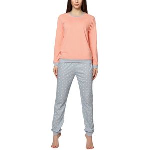 Cornette Dames Pyjama - Lange mouwen - Lange broek - Katoen - CR-671-2015 - Zalm/Grauw - XXL