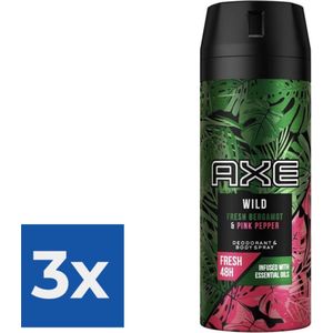 Axe Wild Deodorant en Bodyspray Fresh Bergamot + Pink Pepper 150 ml - Voordeelverpakking 3 stuks
