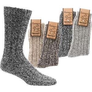 3 paar Noorse Sokken - Wintersokken - Thermo - Grof Gebreide Wollen Sokken - Maat 39 -42 - 3 Pack - Kleur (Grijs)