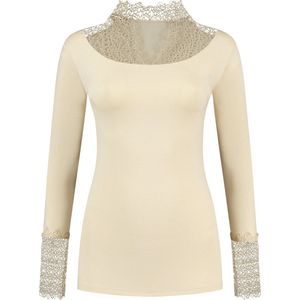 Haya's Closet - Haya - (onder)Top met lange mouwen en kantdessin - Ecru/Beige