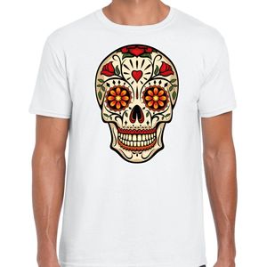 Bellatio Decorations Sugar Skull t-shirt heren - wit - Day of the Dead - punk/rock/tattoo thema M
